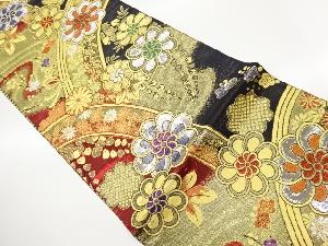 花々に曲線模様織出し袋帯